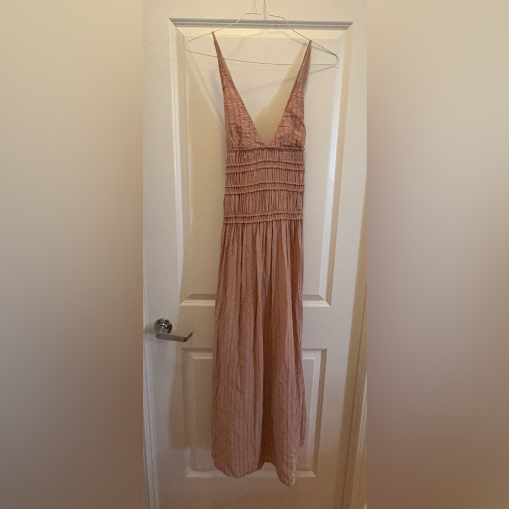 Zara Pale Pink Textured Midi Dress Size M Blogger Favorite - Picture 5 of 14